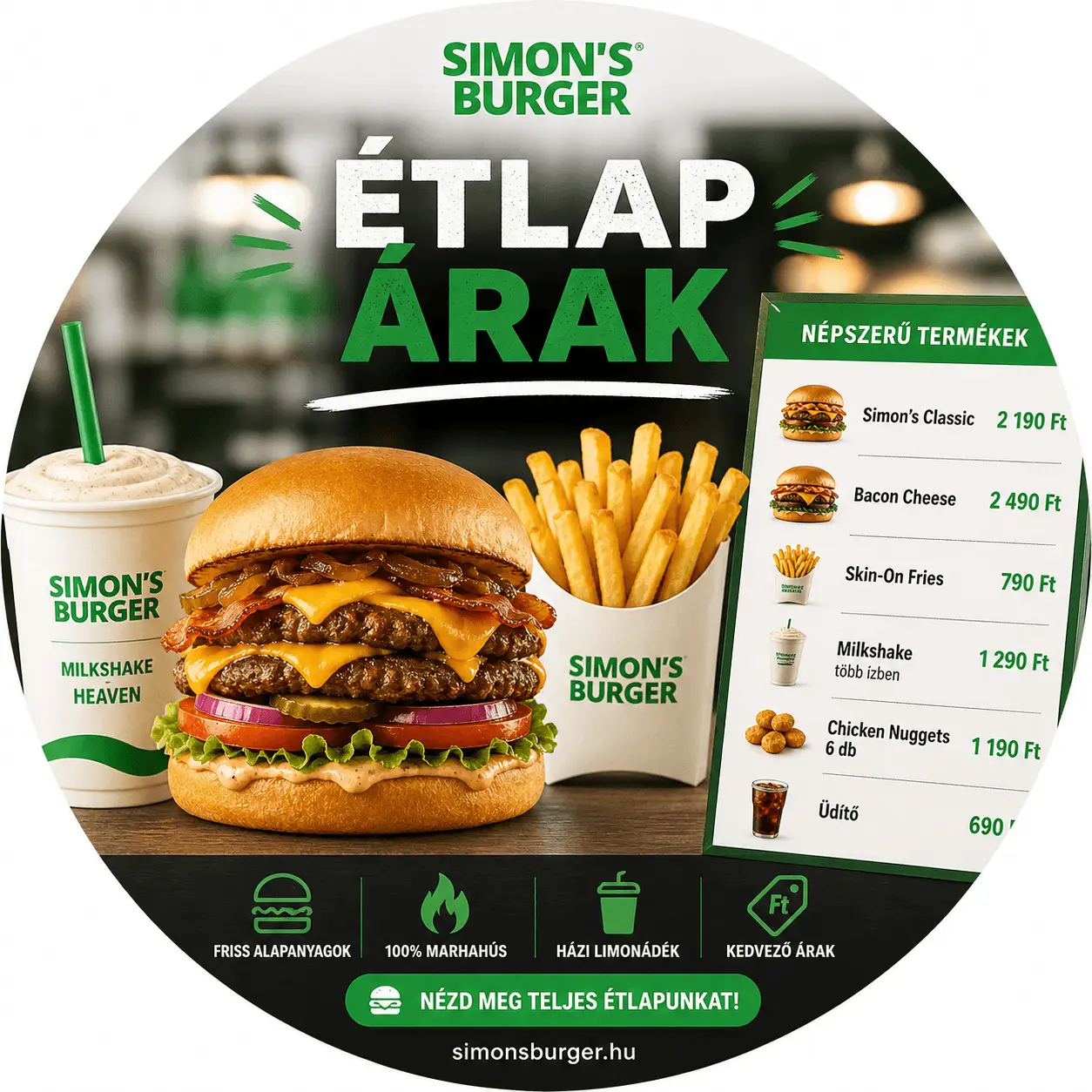 simon's burger étlap árak